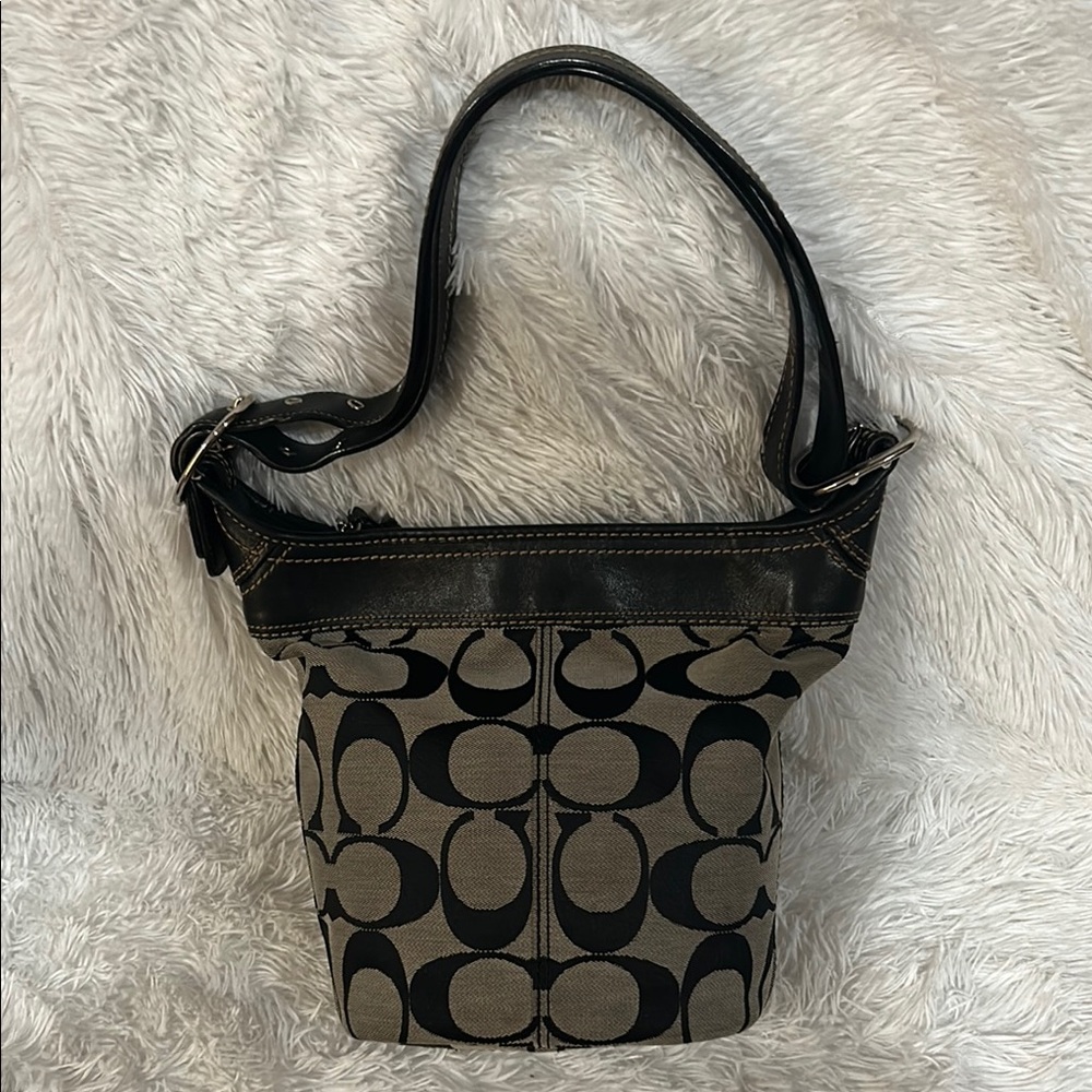 Coach Vintage Black Canvas Signature Shoulder Bag